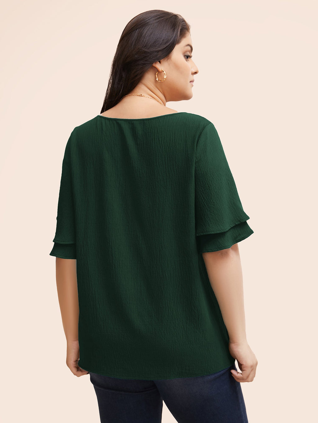 Solid Tiered Ruffles Split Hem Blouse