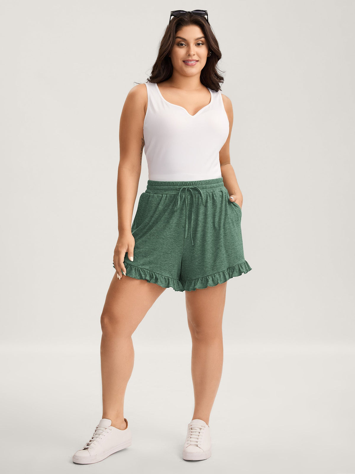 Supersoft Mixed Color Knit Drawstring Ruffled Shorts