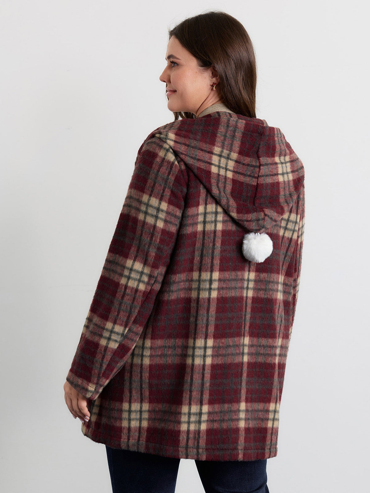 Plaid Fleece Hooded Button Coat