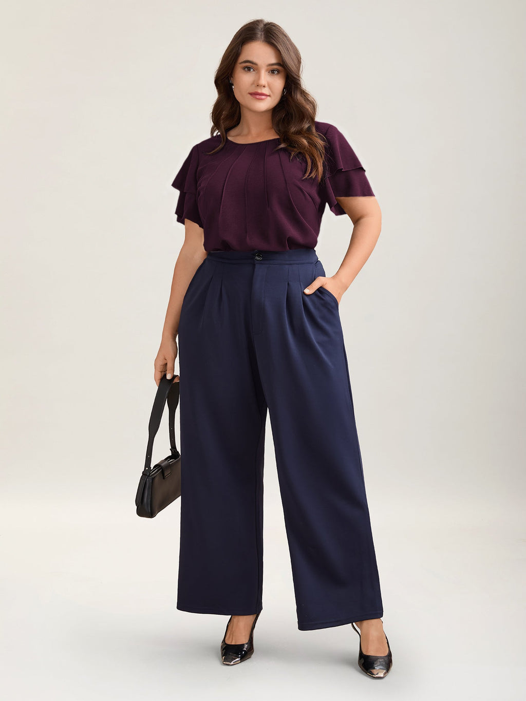 Toothpick Pleat Layered Flutter Sleeve Blouse