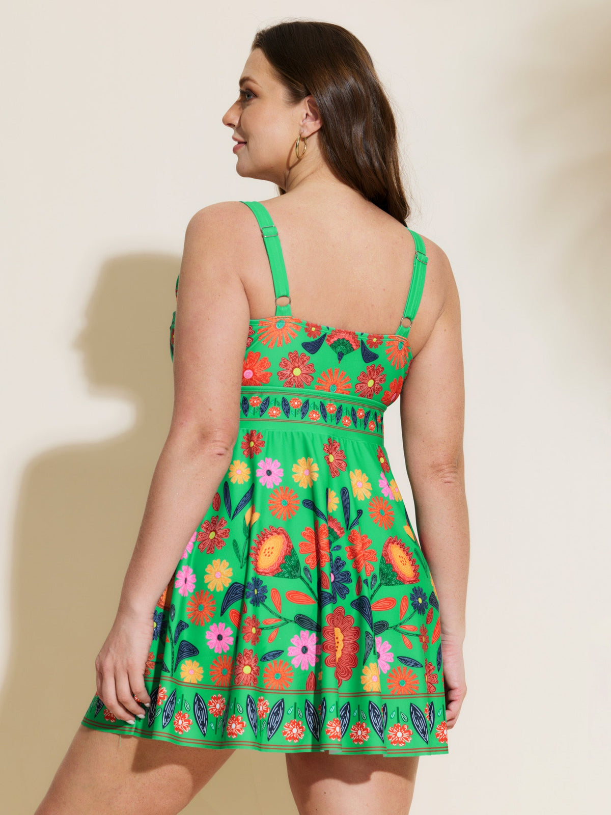 Floral Surplice Neckline Pockets Swim Dress