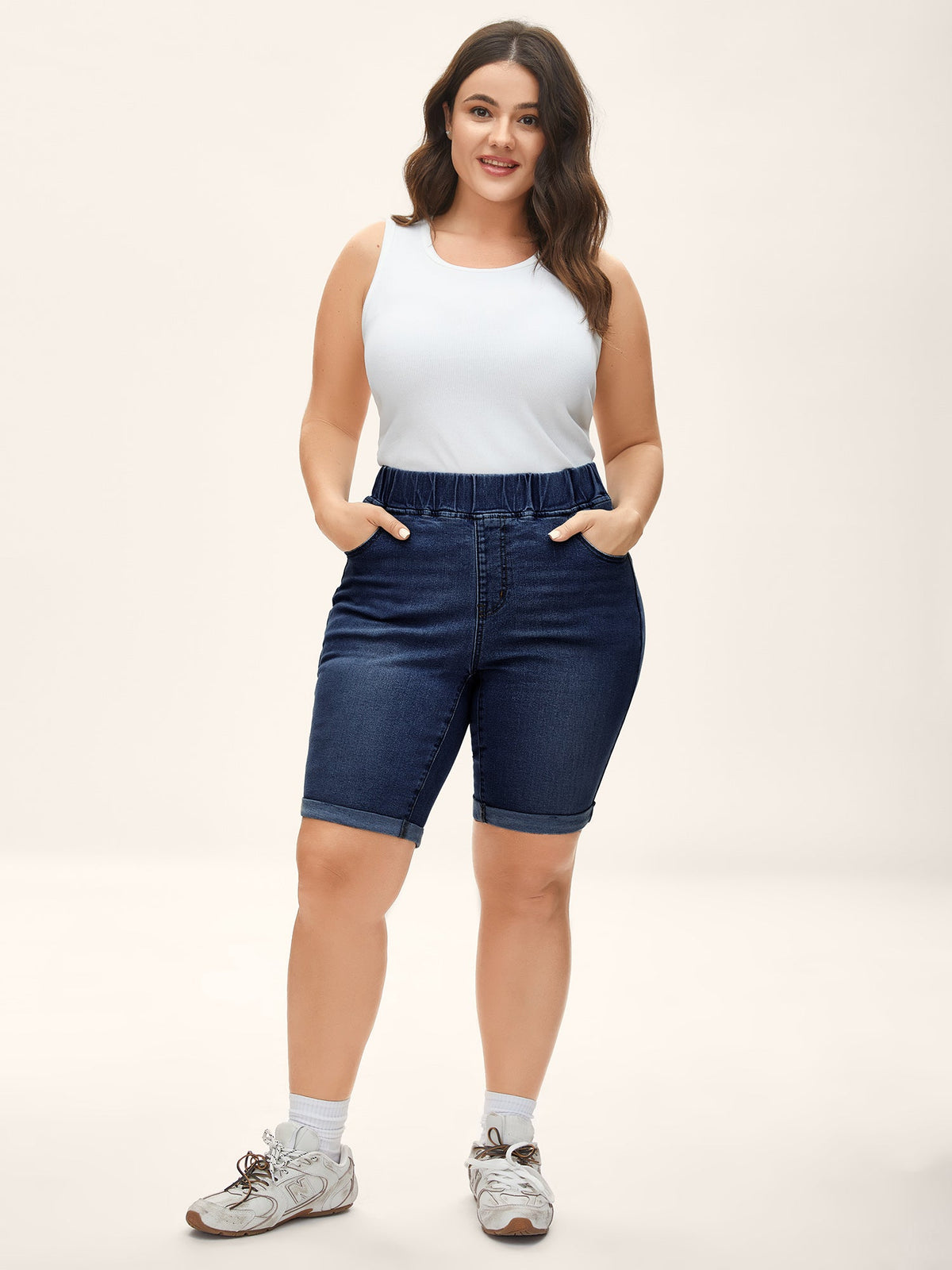 Pull-On Stretchy Skinny-Fit Denim Shorts