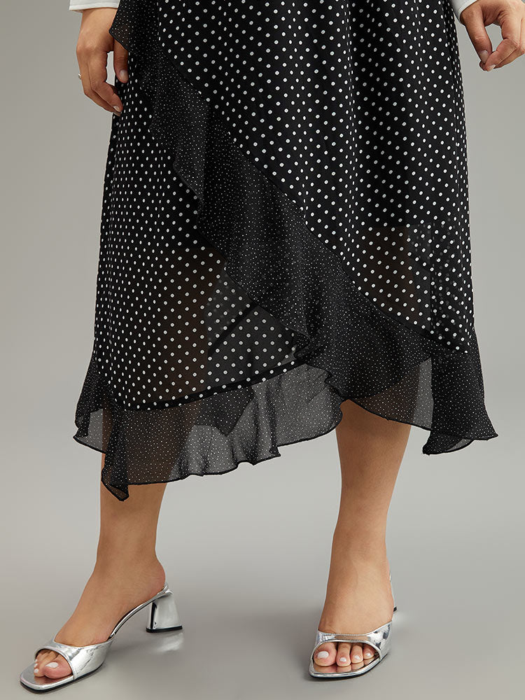Polka Dot Ruffles Elastic Waist Mesh Patchwork Skirt