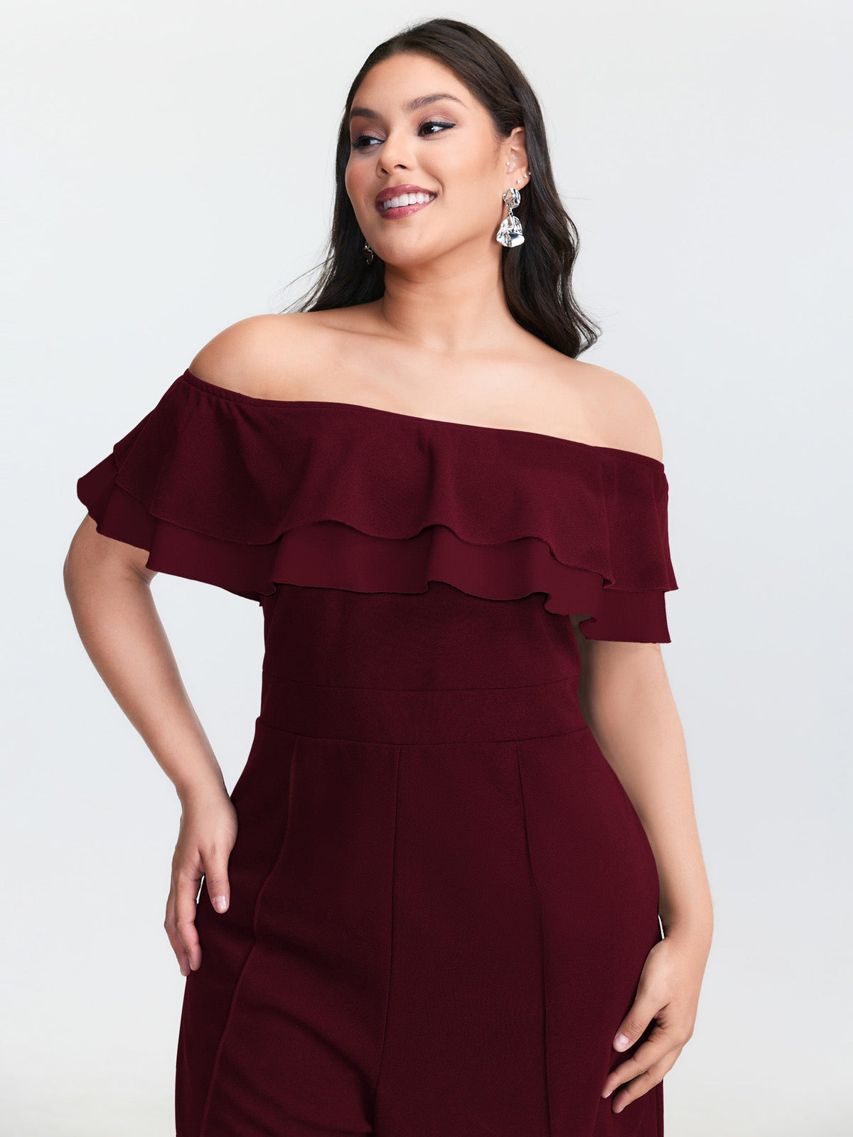Off-Shoulder Lotus Leaf Neckline Jumpsuit