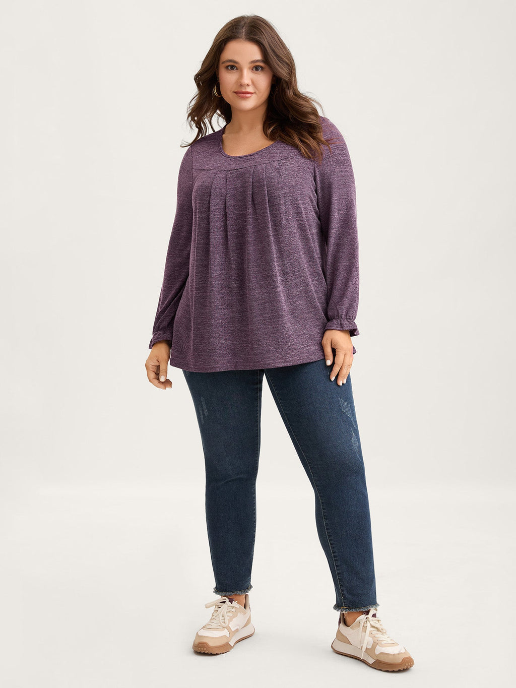 Round Neck Heather Pleated T-shirt