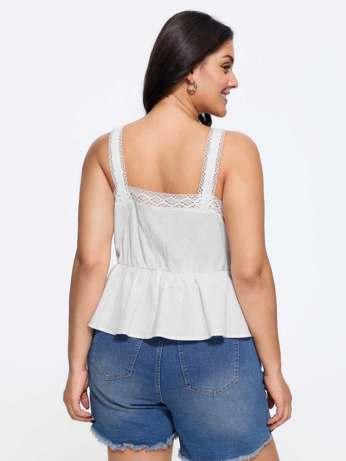 Cotton Lace Trim Drawstring Waist Tank Top