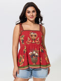 Vintage Fruit Print Bow Shoulder Strap Tank Top