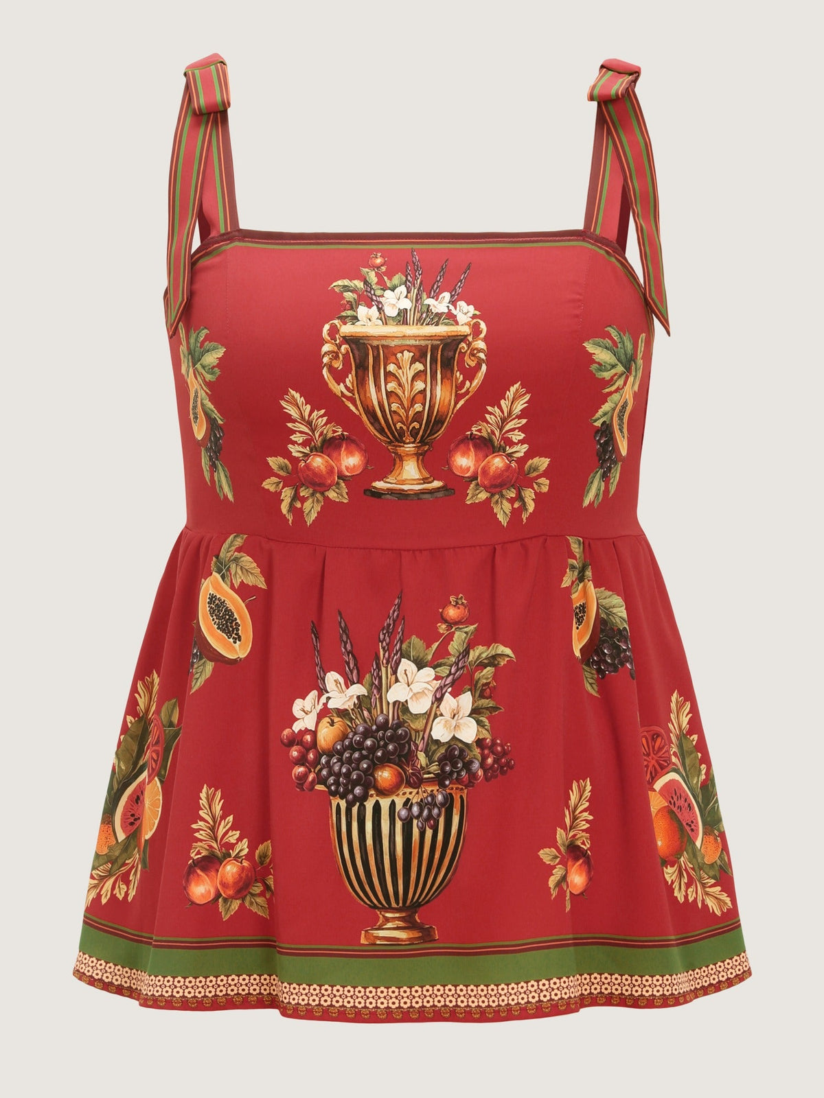Vintage Fruit Print Bow Shoulder Strap Tank Top