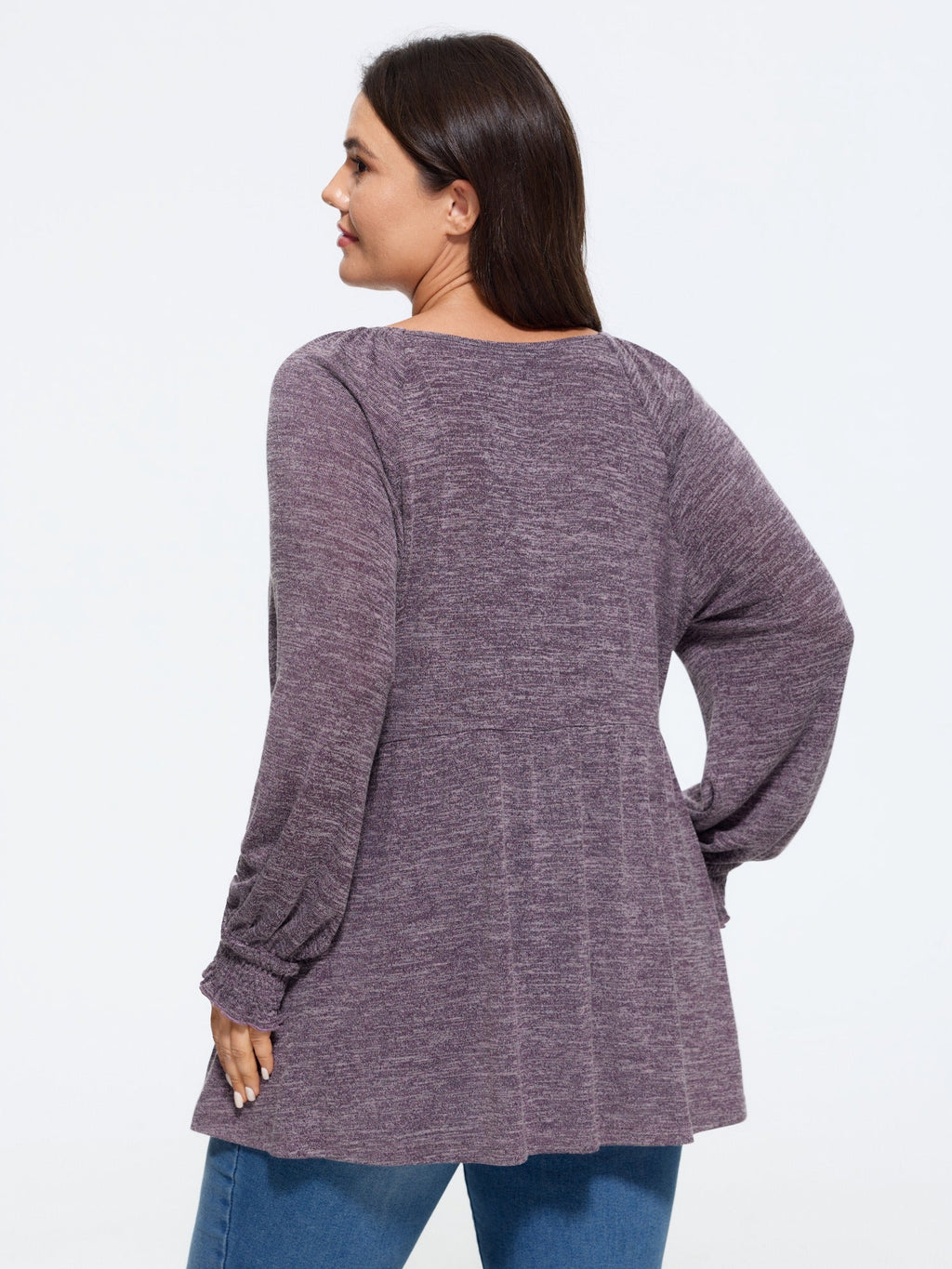 Supersoft Stretchy V‑Neck Ruffle Shirred Cuff T-Shirt