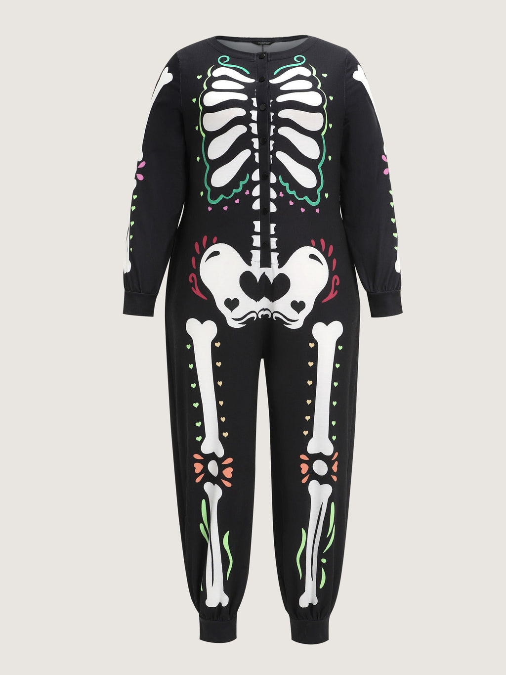 Supersoft Halloween Skeleton Button‑Front Lounge Jumpsuit