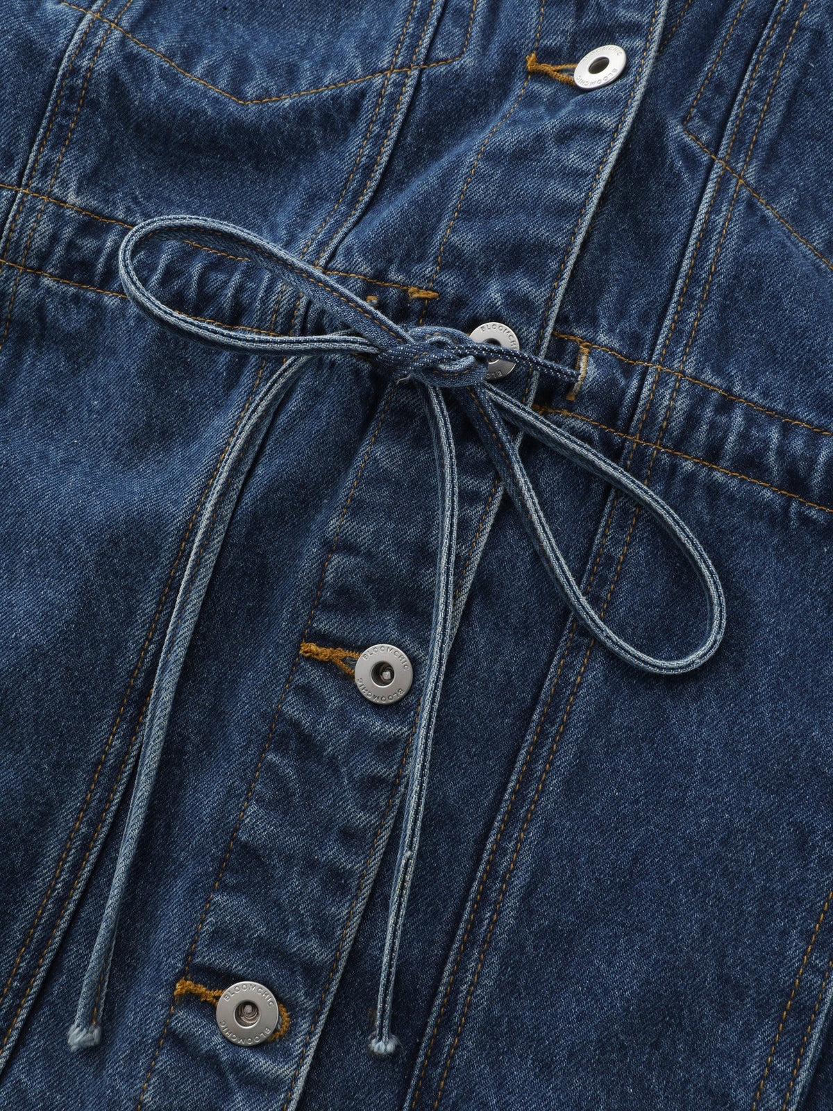 Lapel Collar Adjustable Waist‑Tie Denim Jacket