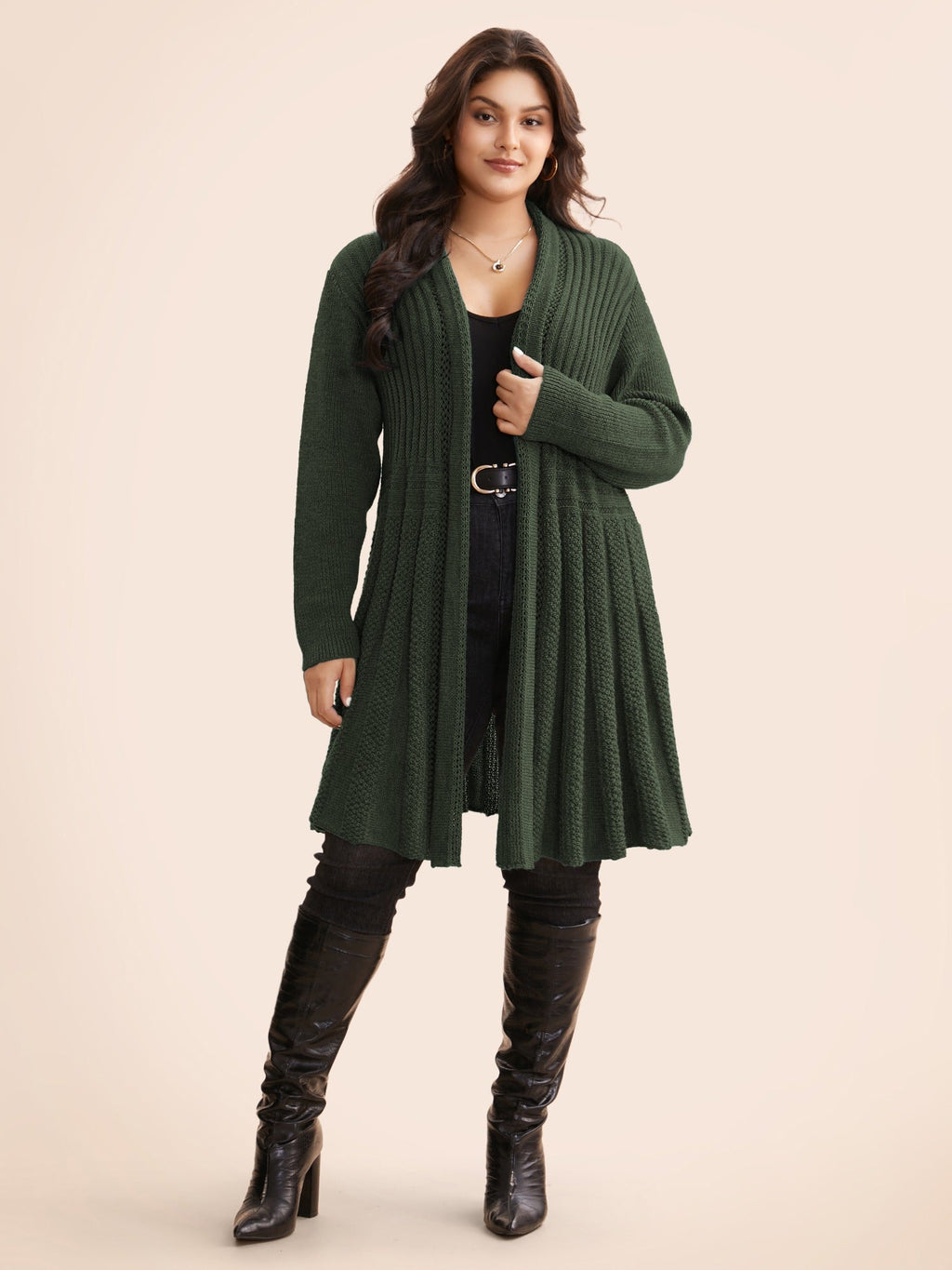 Textured Kimono Collar Long Cardigan