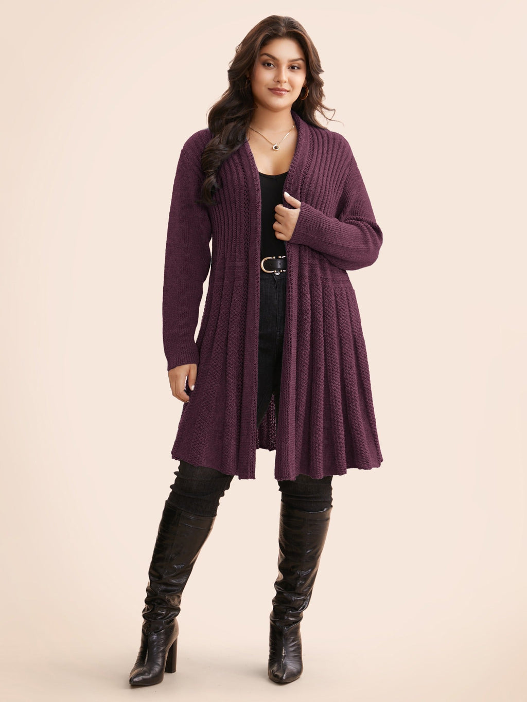 Textured Kimono Collar Long Cardigan