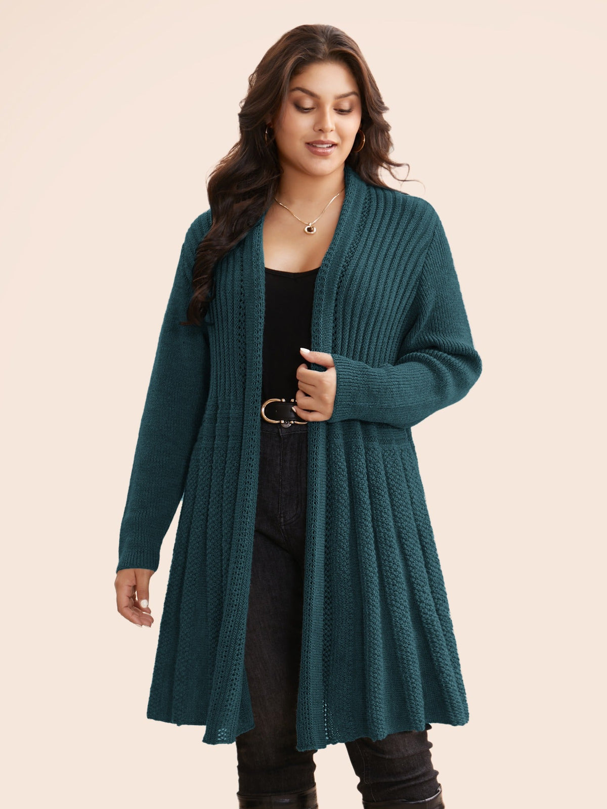 Textured Kimono Collar Long Cardigan