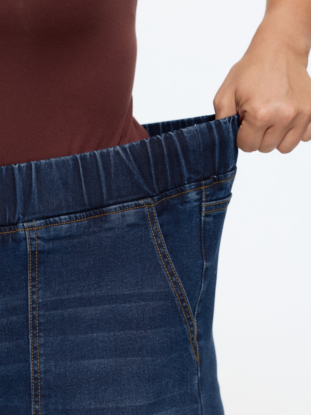 Pull-On Drawstring Folded Hem Boyfriend Jeans