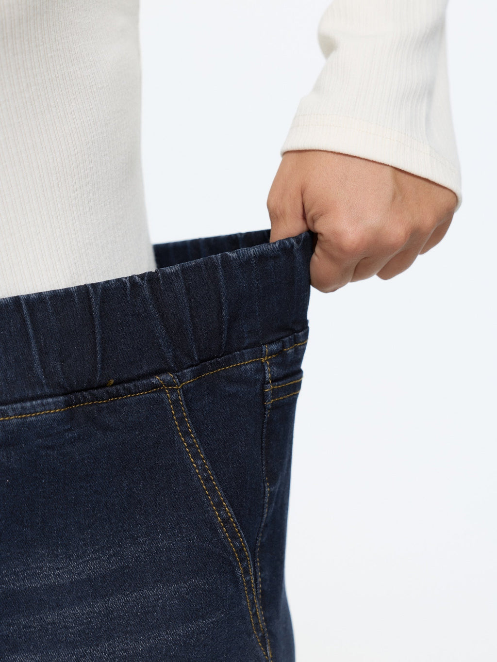 Pull-On Drawstring Folded Hem Boyfriend Jeans