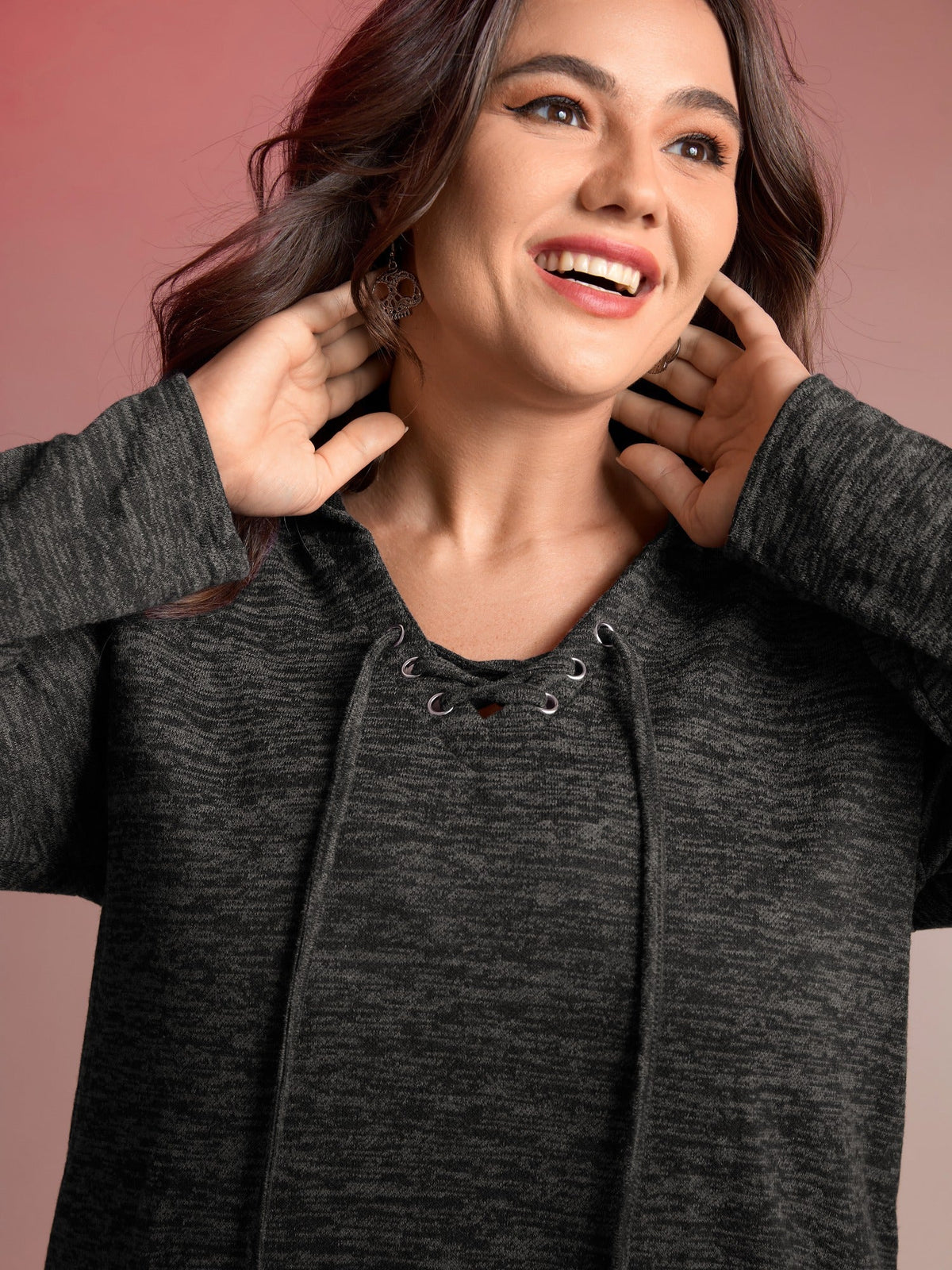 Heather Neck Cross-Tie Hoodie