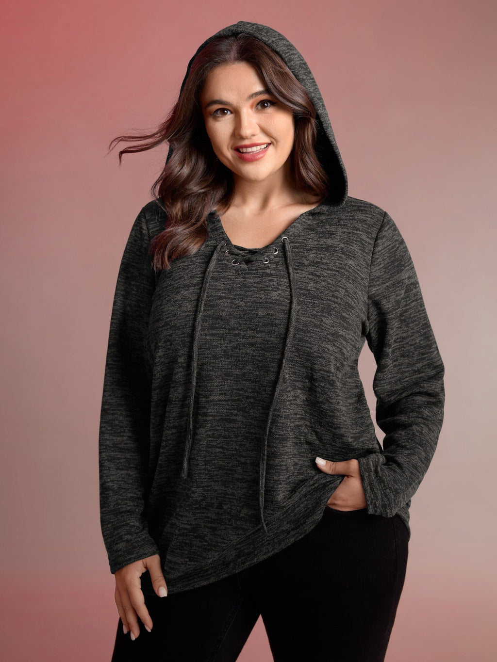 Heather Neck Cross-Tie Hoodie