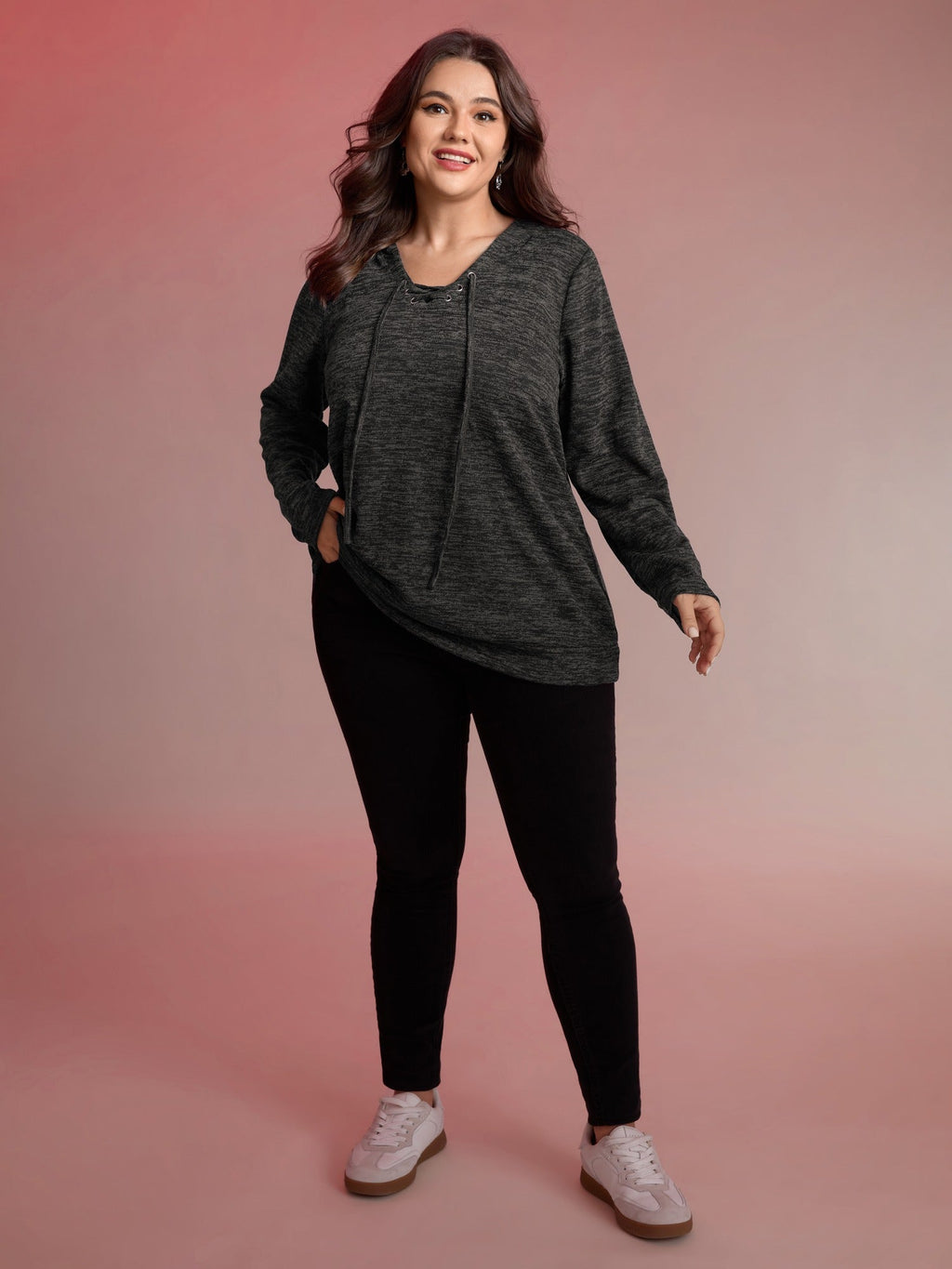 Heather Neck Cross-Tie Hoodie