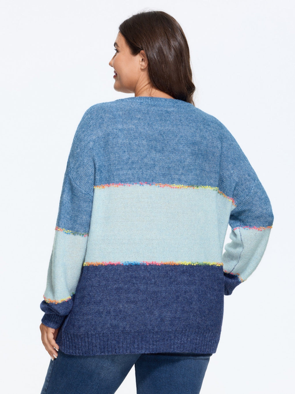 Color Block V Neck Pullover