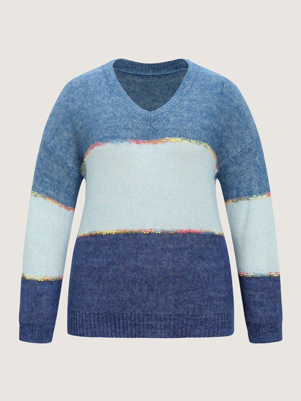 Color Block V Neck Pullover