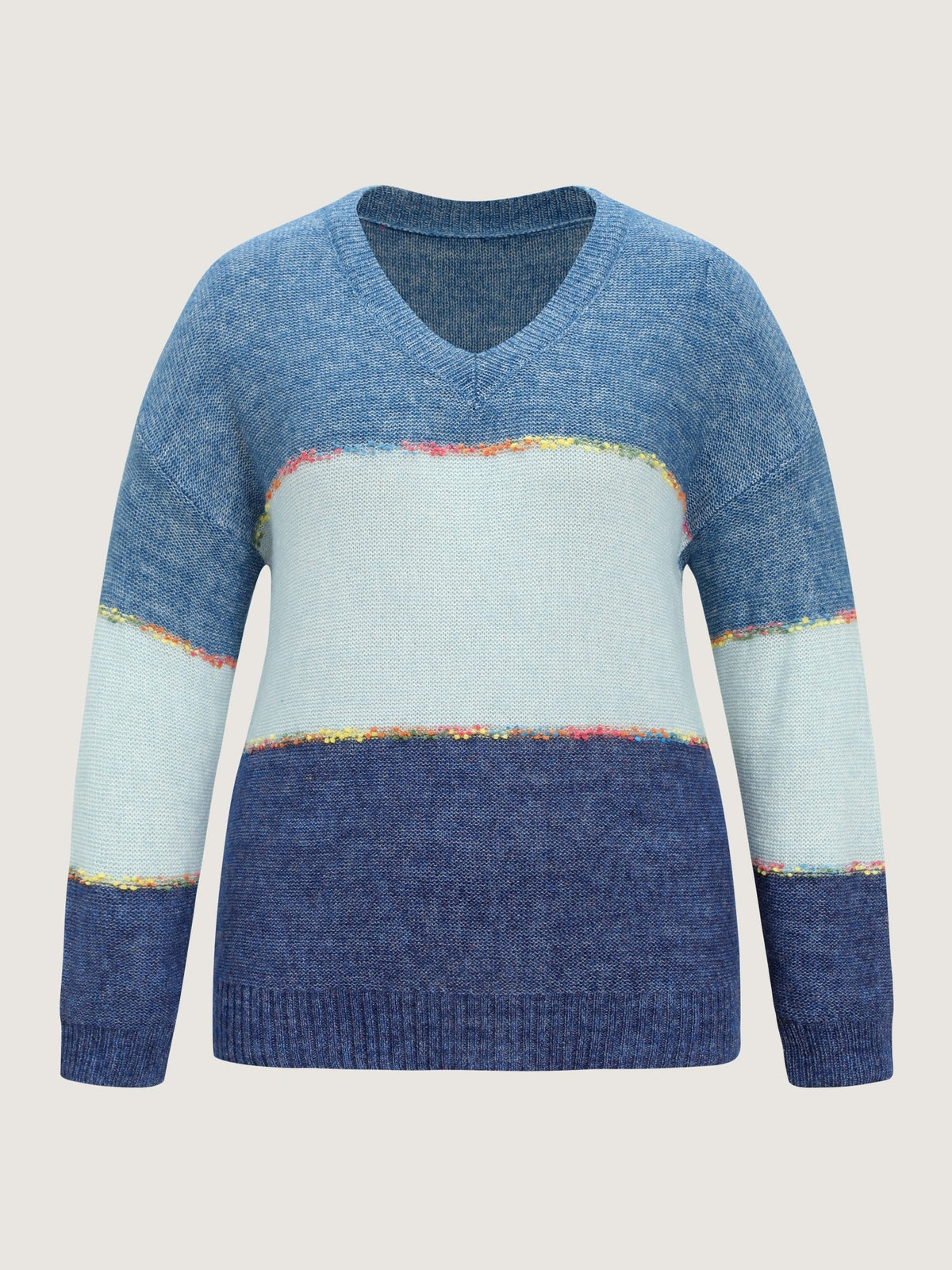 Color Block V Neck Pullover