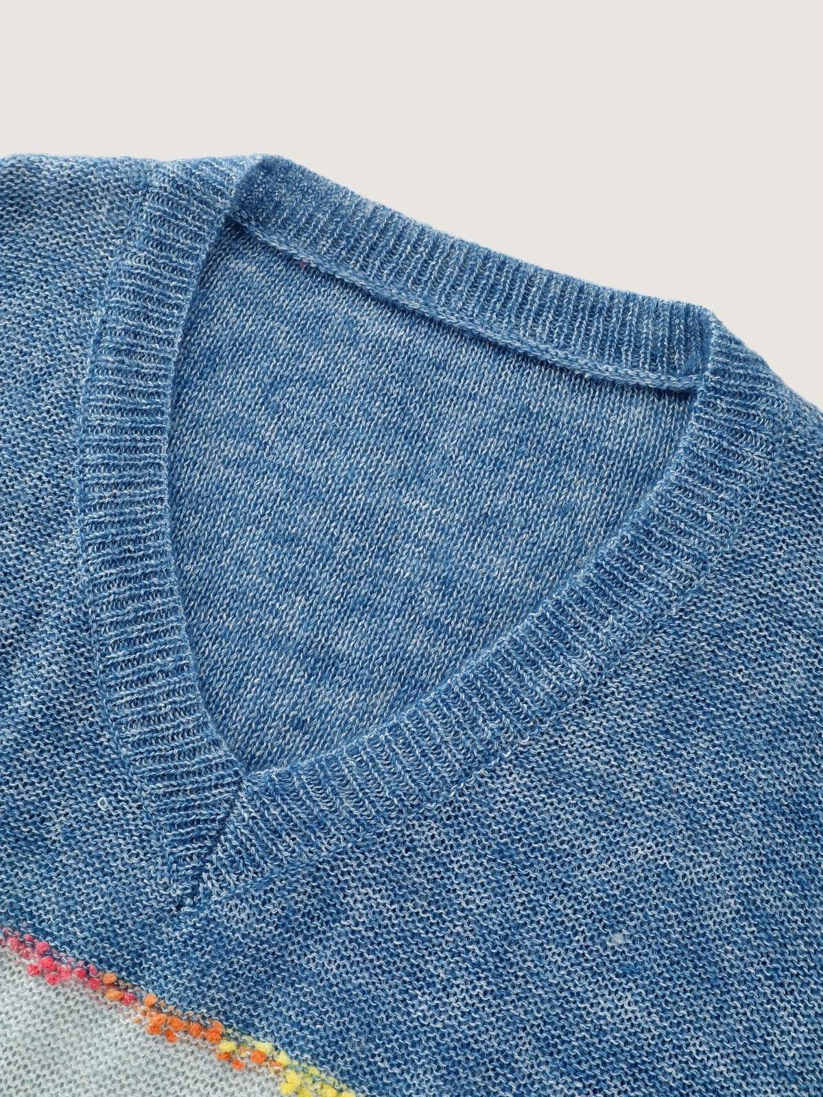 Color Block V Neck Pullover