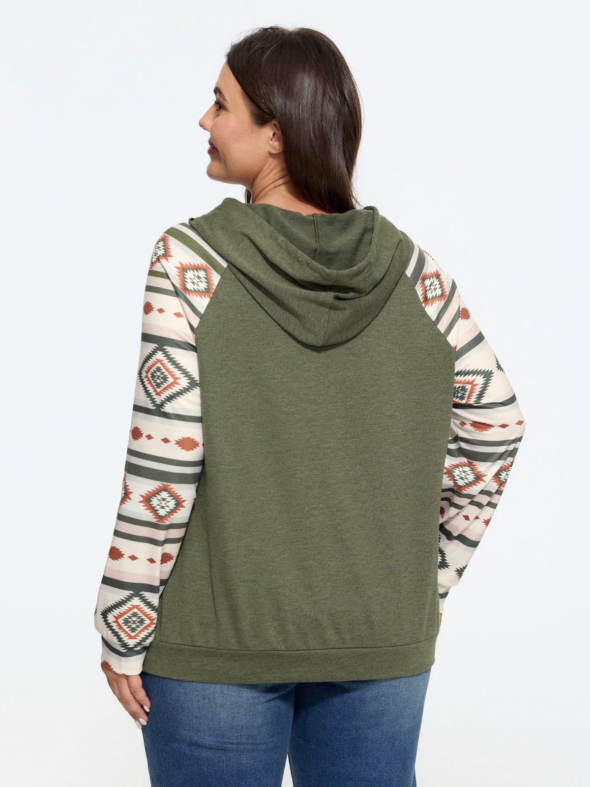 Geometric Print Raglan Sleeve Hooded Pullover