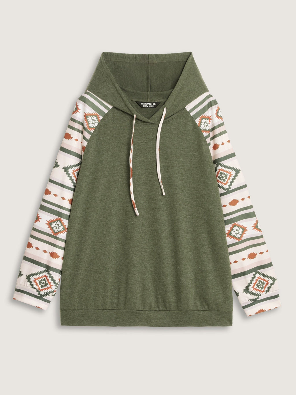Geometric Print Raglan Sleeve Hooded Pullover