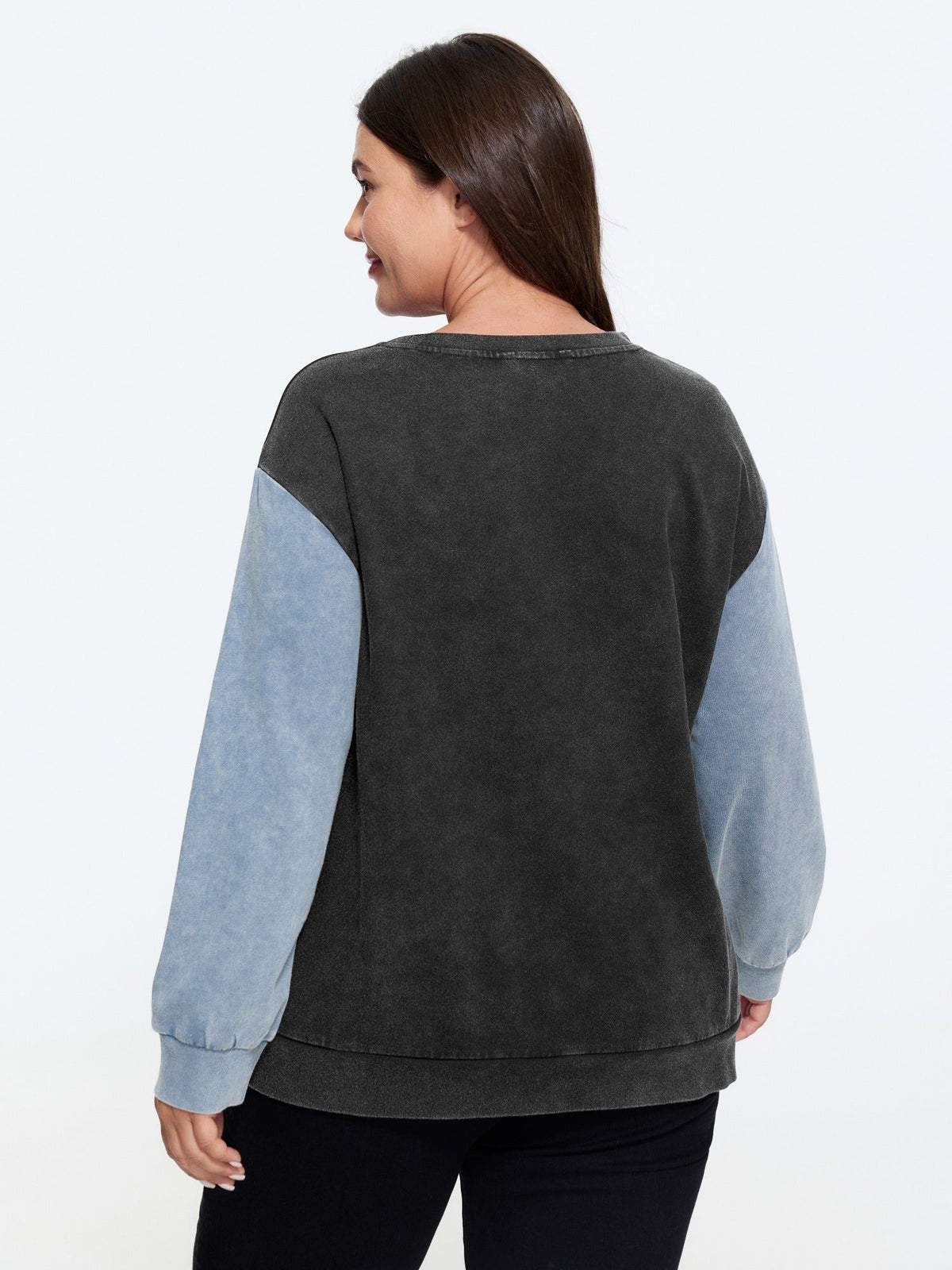 Vintage Washed Star Applique Color Contrast Sweatshirt
