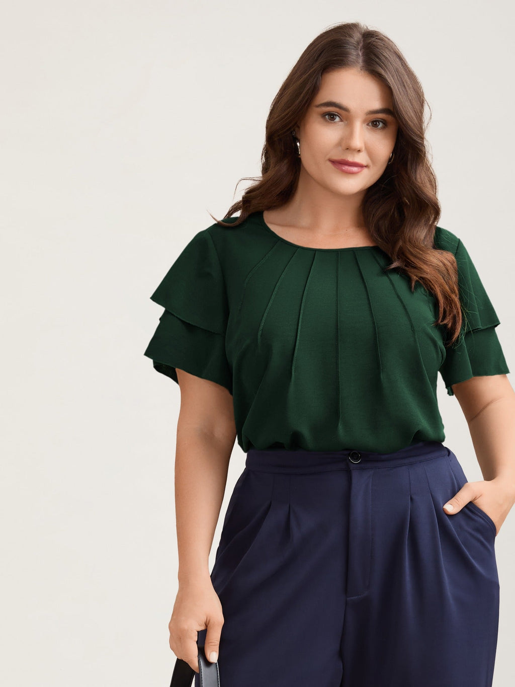 Toothpick Pleat Layered Flutter Sleeve Blouse