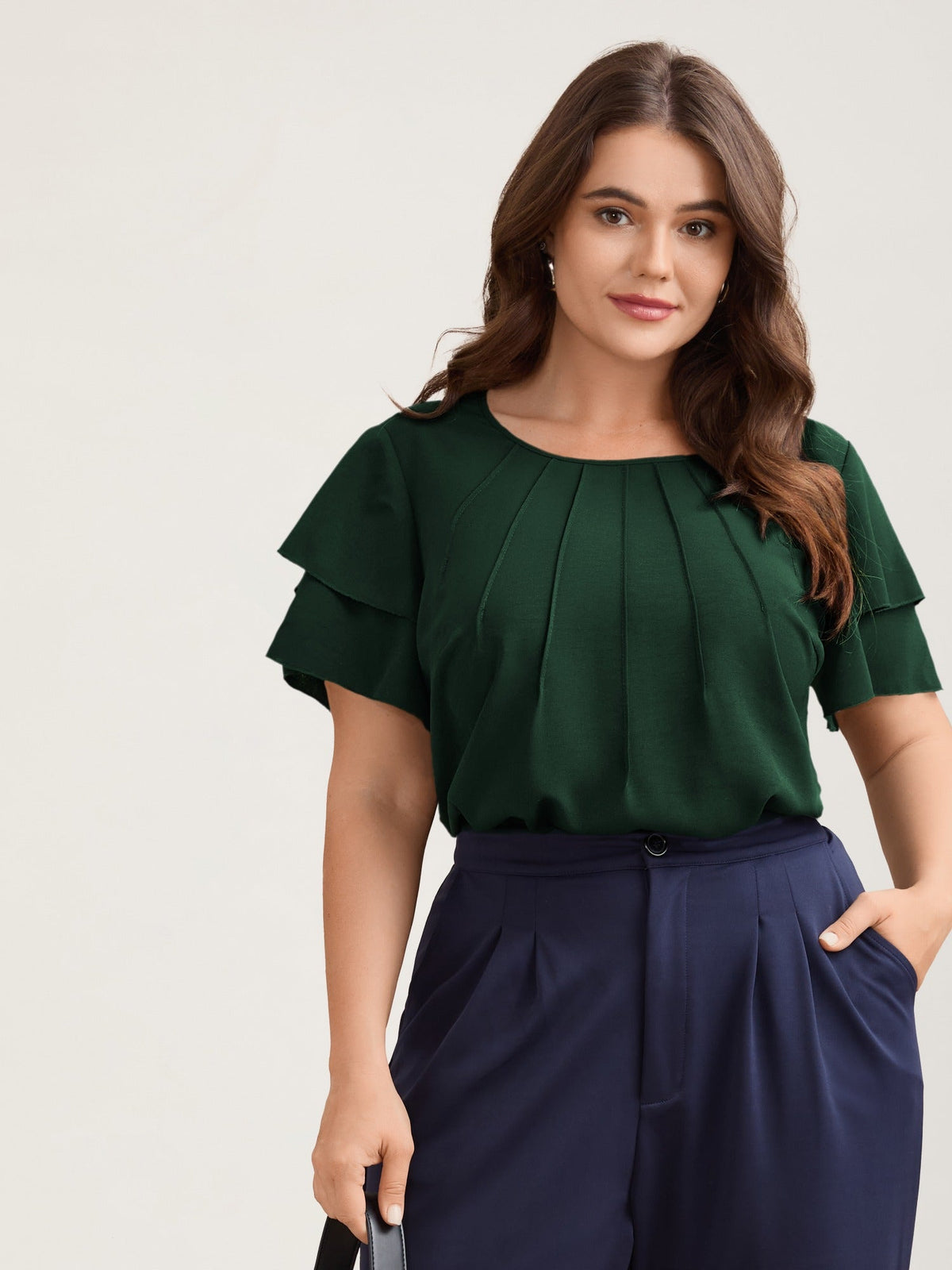 Toothpick Pleat Layered Flutter Sleeve Blouse