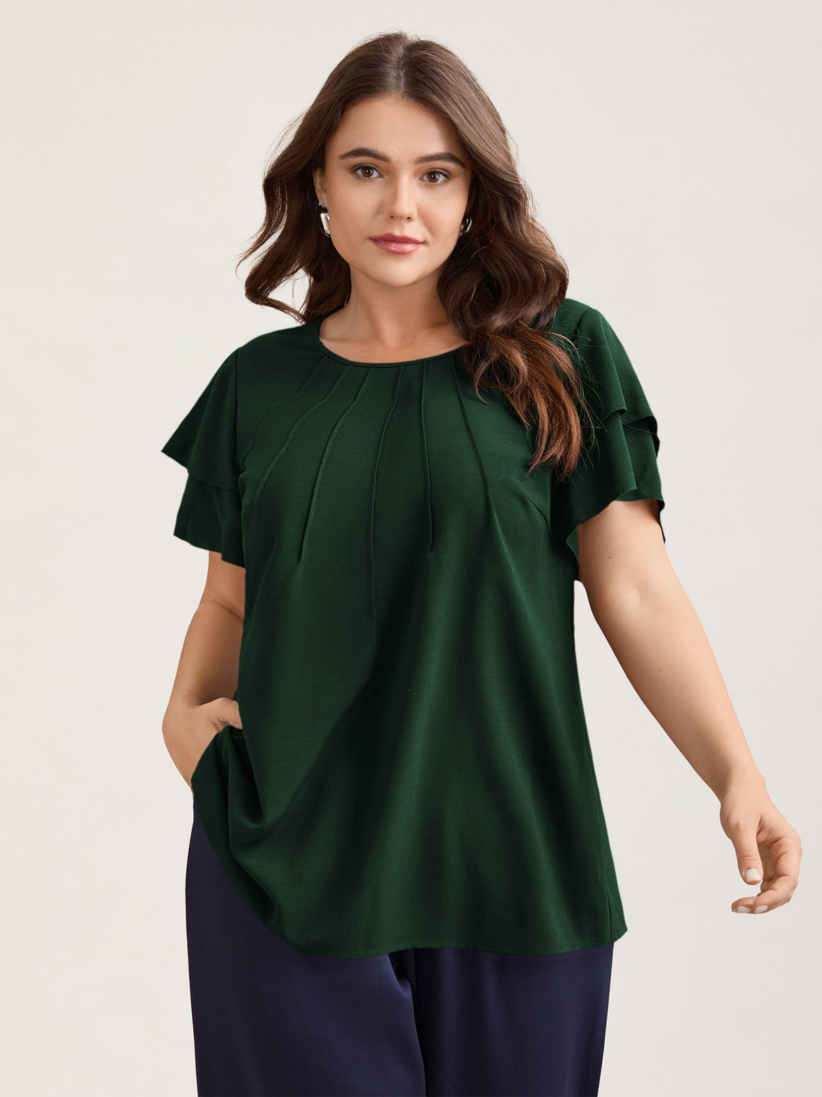 Toothpick Pleat Layered Flutter Sleeve Blouse