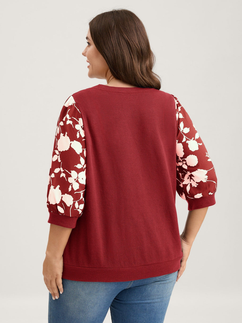 Textured Floral Puffy Sleeve Sweatshirt