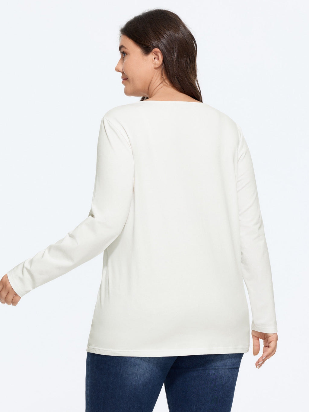 Cotton Stretch V‑Neck Long Sleeve T‑Shirt