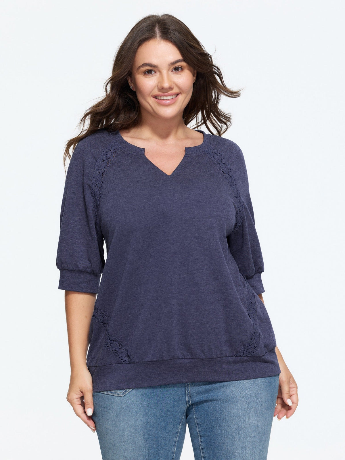 Supersoft Lace Trim Drop Shoulder Sweatshirt