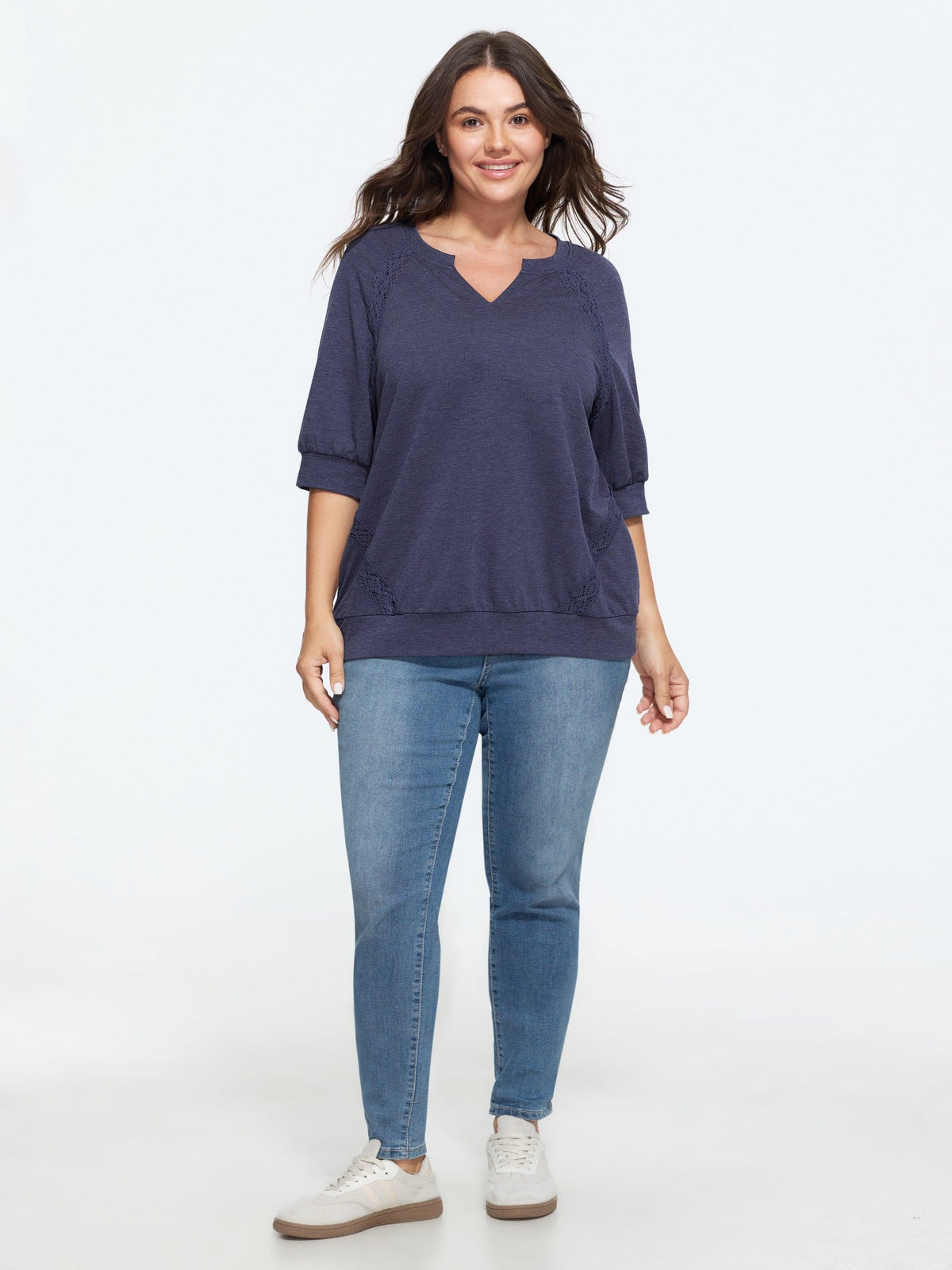 Supersoft Lace Trim Drop Shoulder Sweatshirt