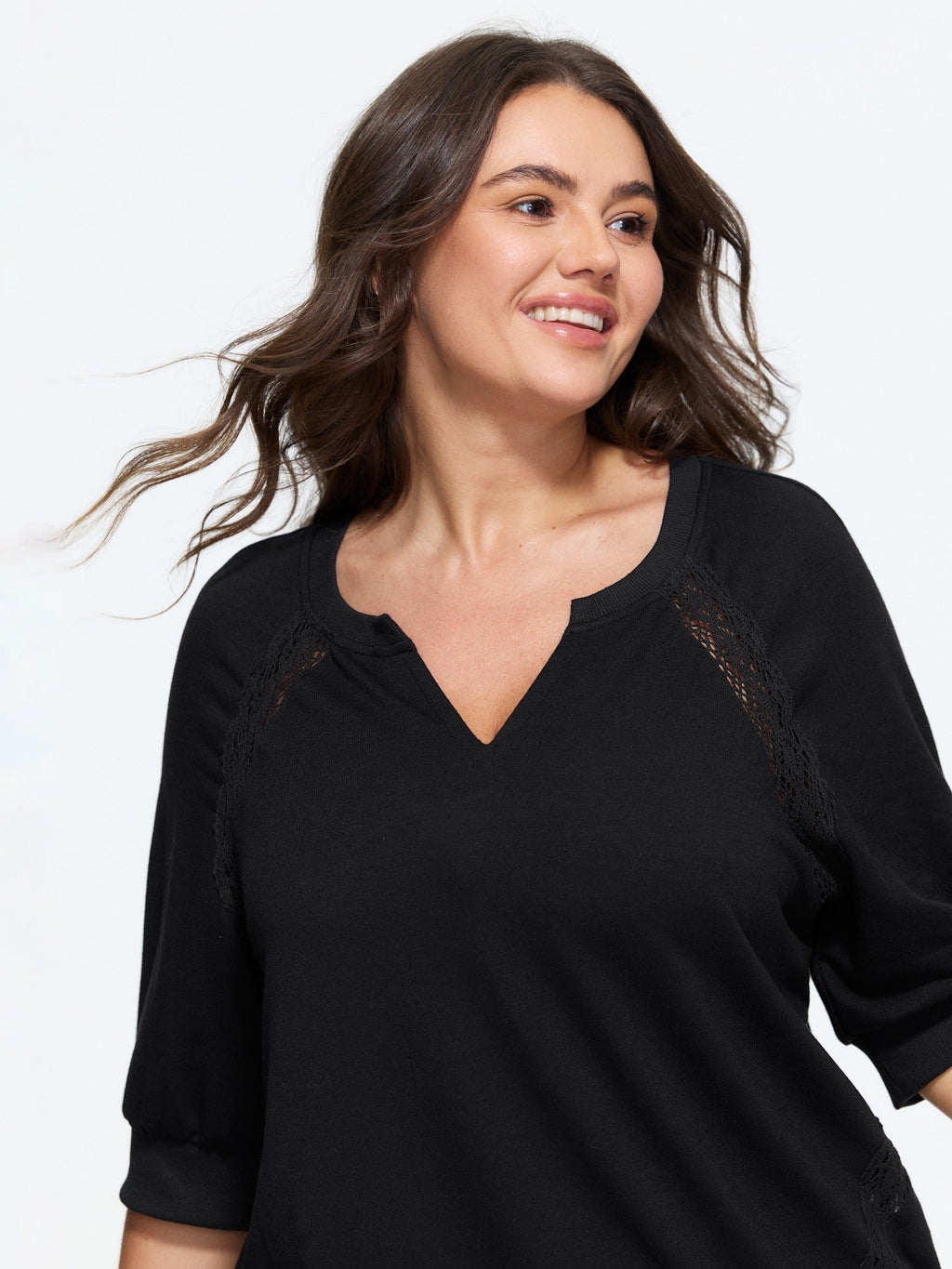Supersoft Lace Trim Drop Shoulder Sweatshirt