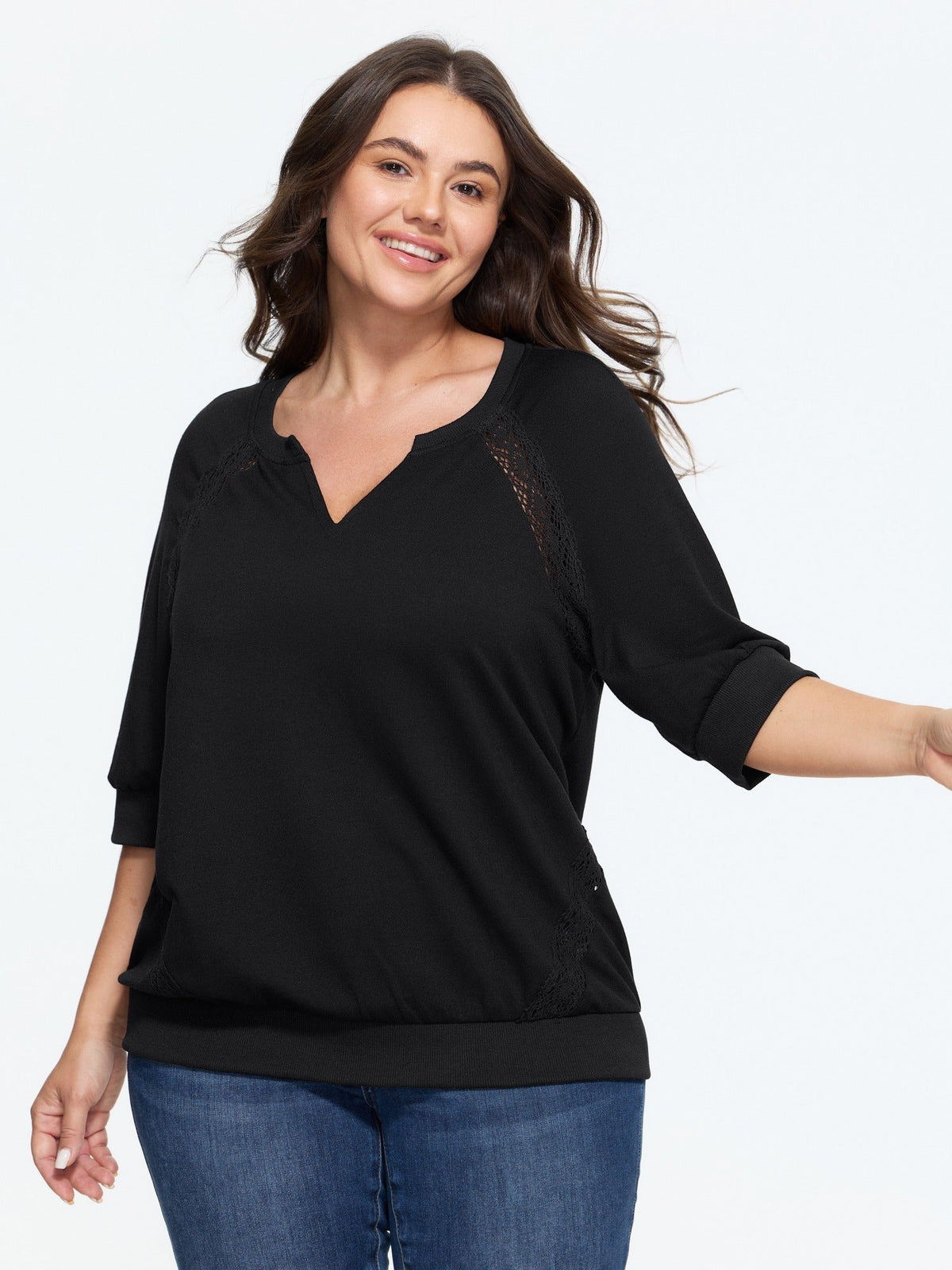 Supersoft Lace Trim Drop Shoulder Sweatshirt