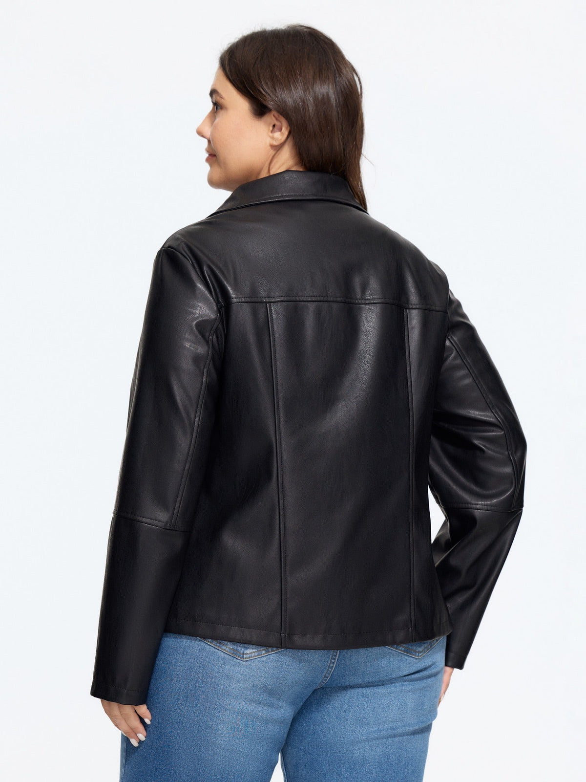 Lapel Collar Asymmetric Zipper Pocket Biker Jacket