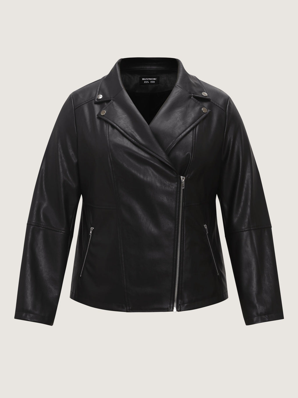 Lapel Collar Asymmetric Zipper Pocket Biker Jacket