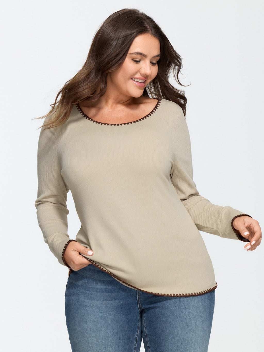 Supersoft Stretch Contrast Stitch Trim Fitted T-Shirt