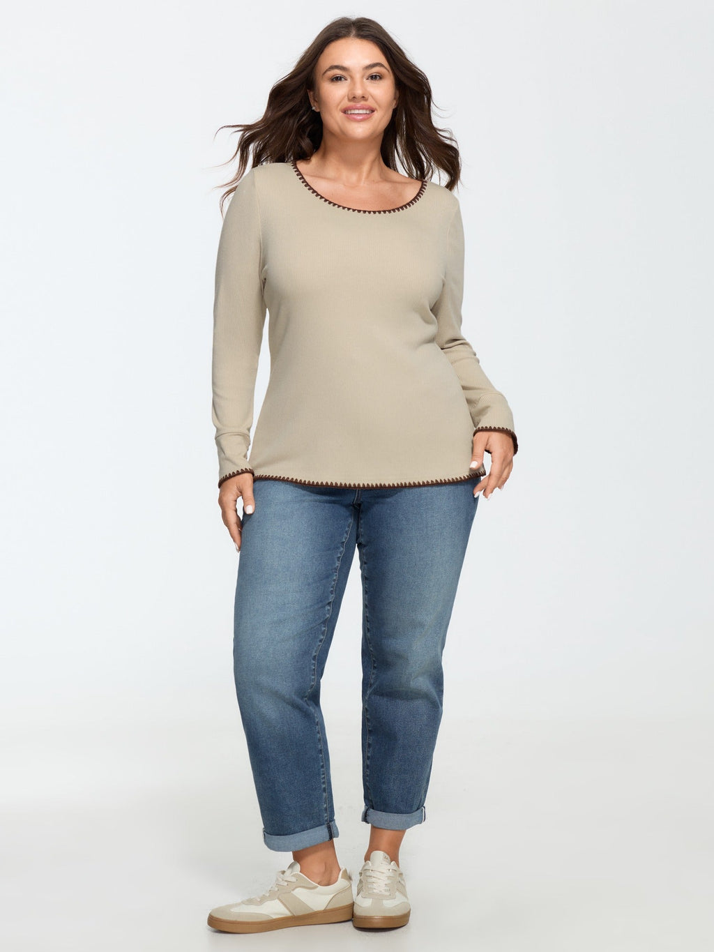 Supersoft Stretch Contrast Stitch Trim Fitted T-Shirt