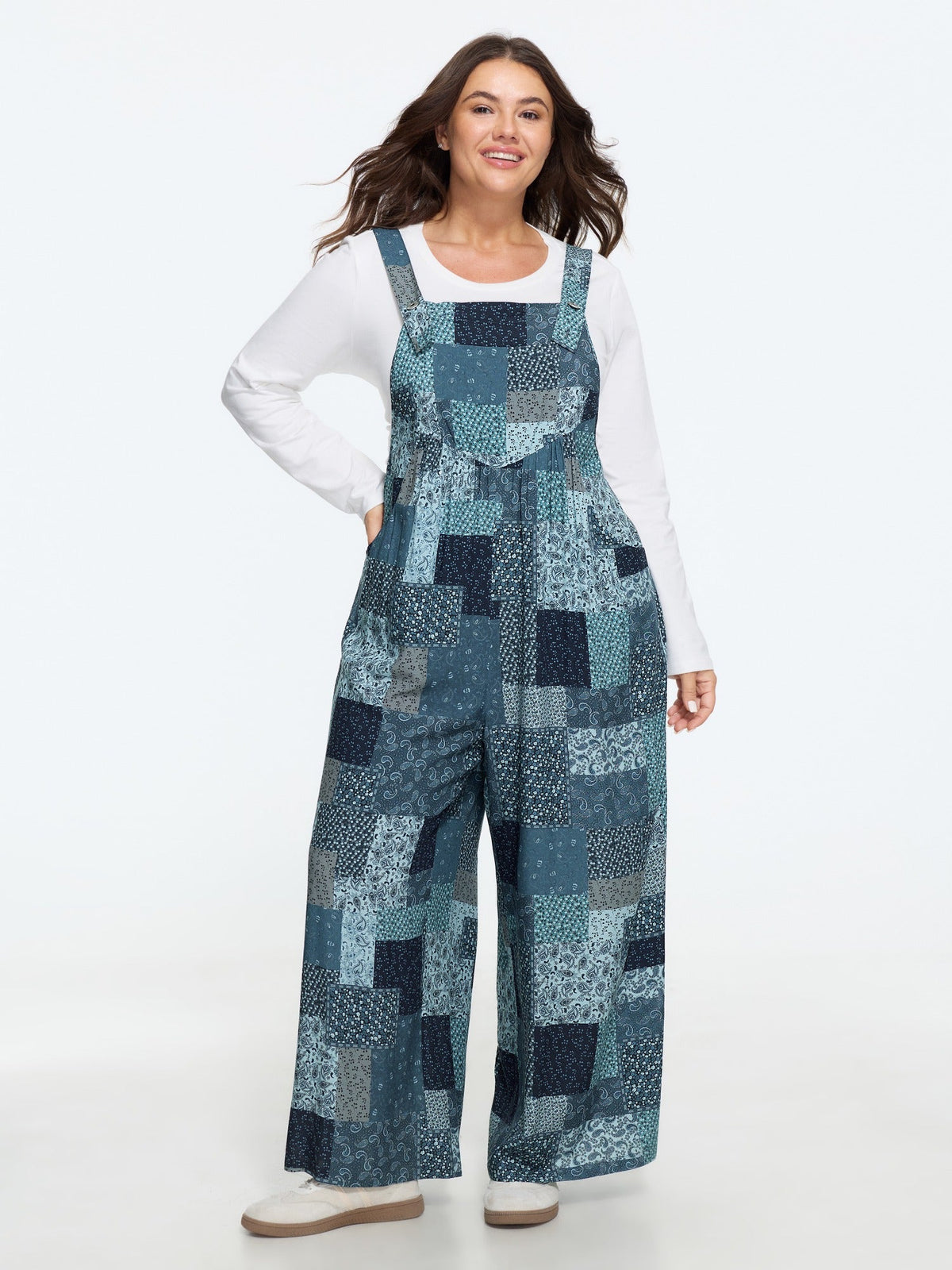 Vintage Boho Collage Overall Straps Jumpsuit