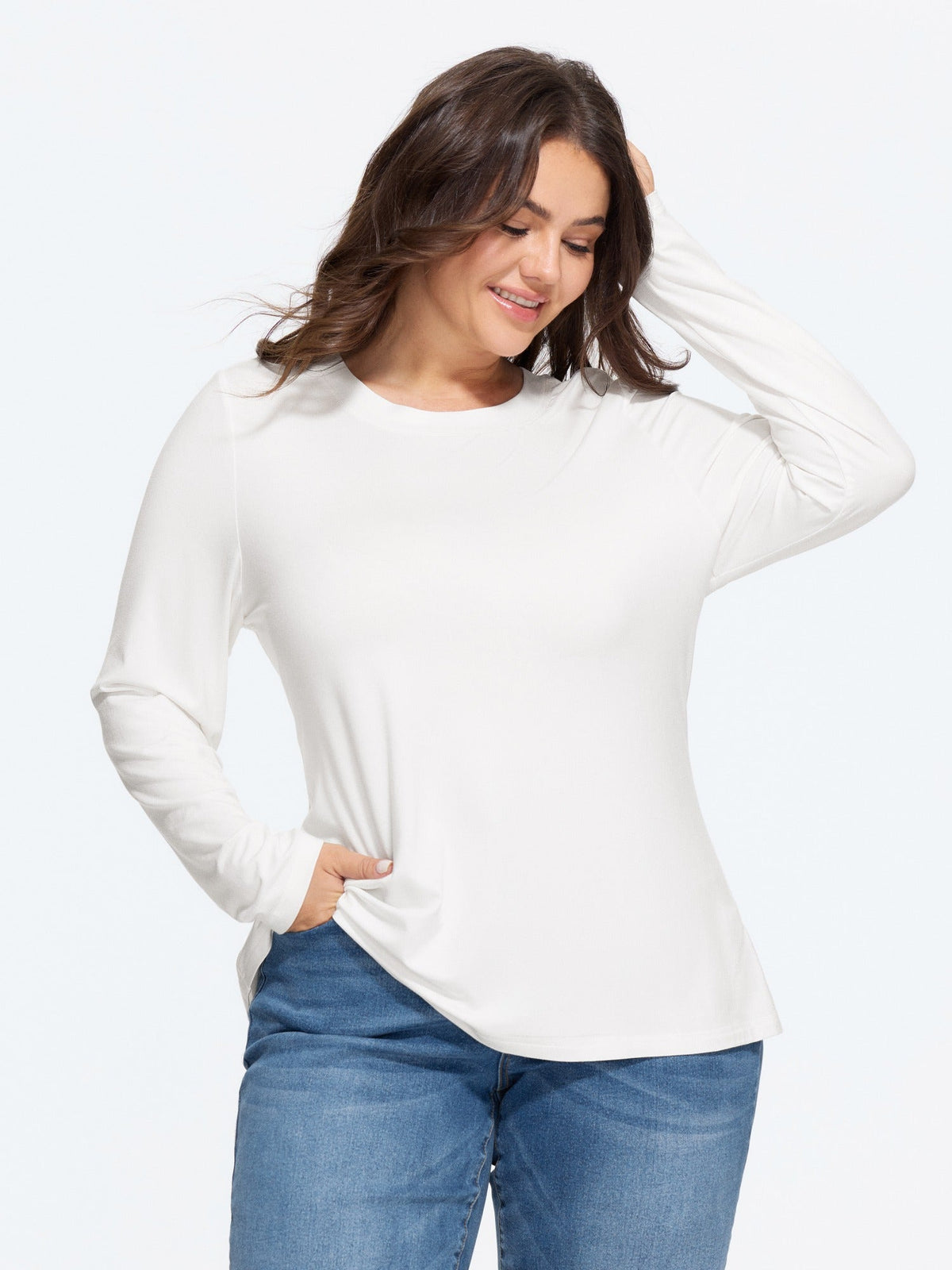Stretchy Crew Neck Long Sleeve T-Shirt