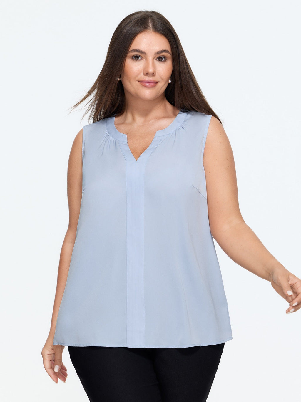 Notched Split Neck Flowy Tank Top