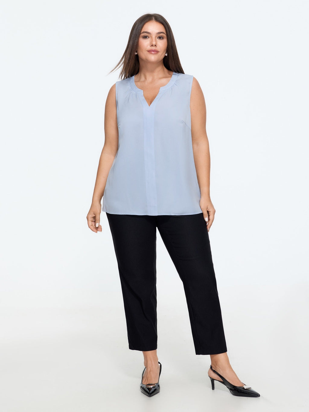 Notched Split Neck Flowy Tank Top