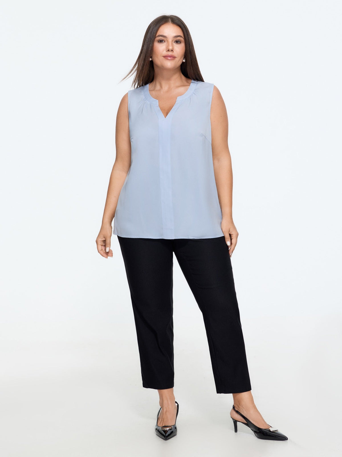 Notched Split Neck Flowy Tank Top