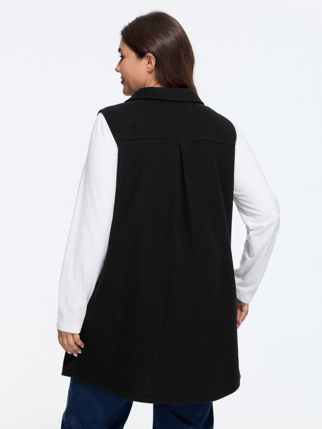 Solid Button‑Front Sleeveless Jacket