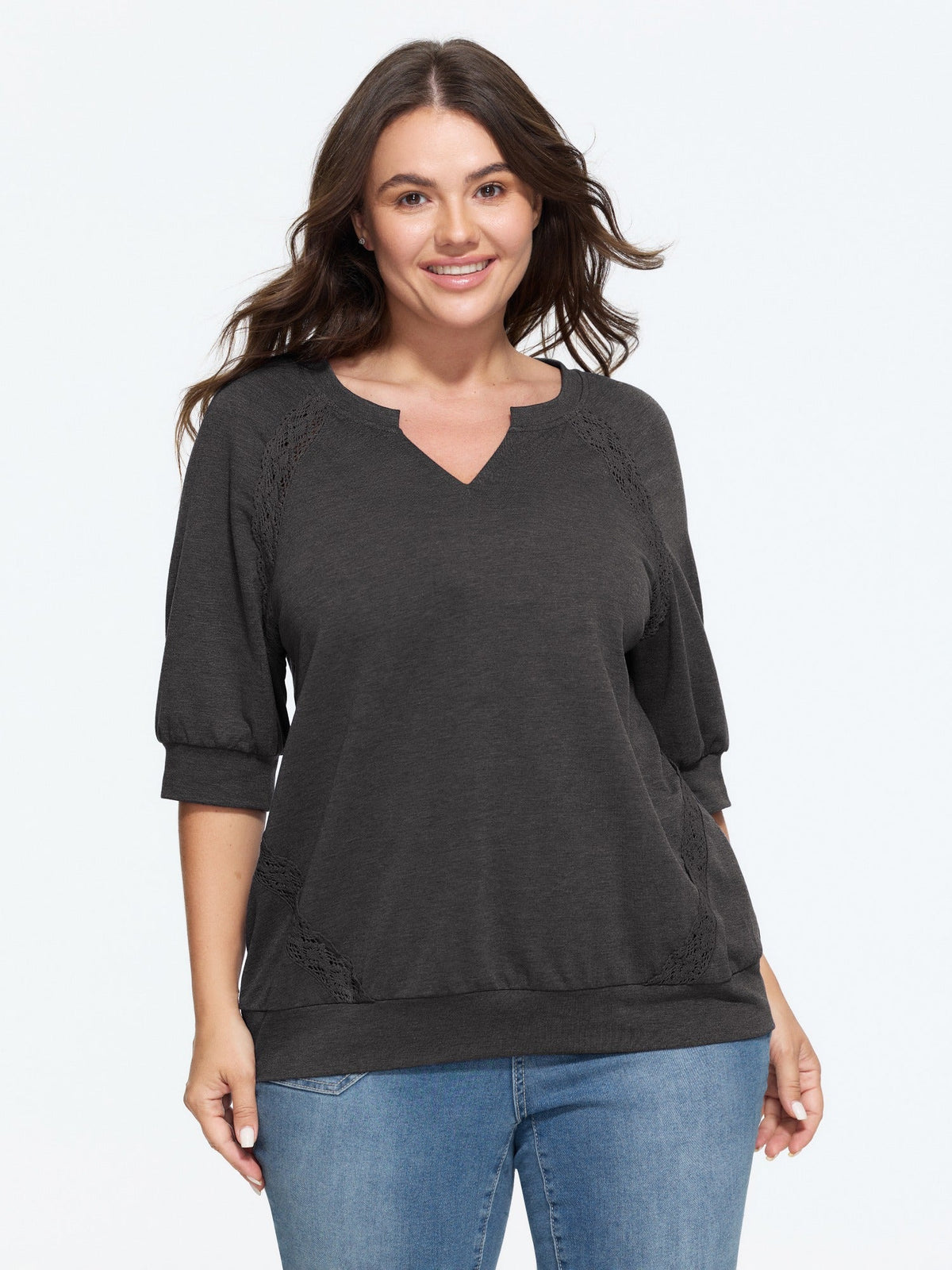 Supersoft Lace Trim Drop Shoulder Sweatshirt